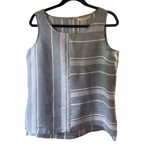 Ellen Tracy Blue and White Striped 100% Linen Tank Top